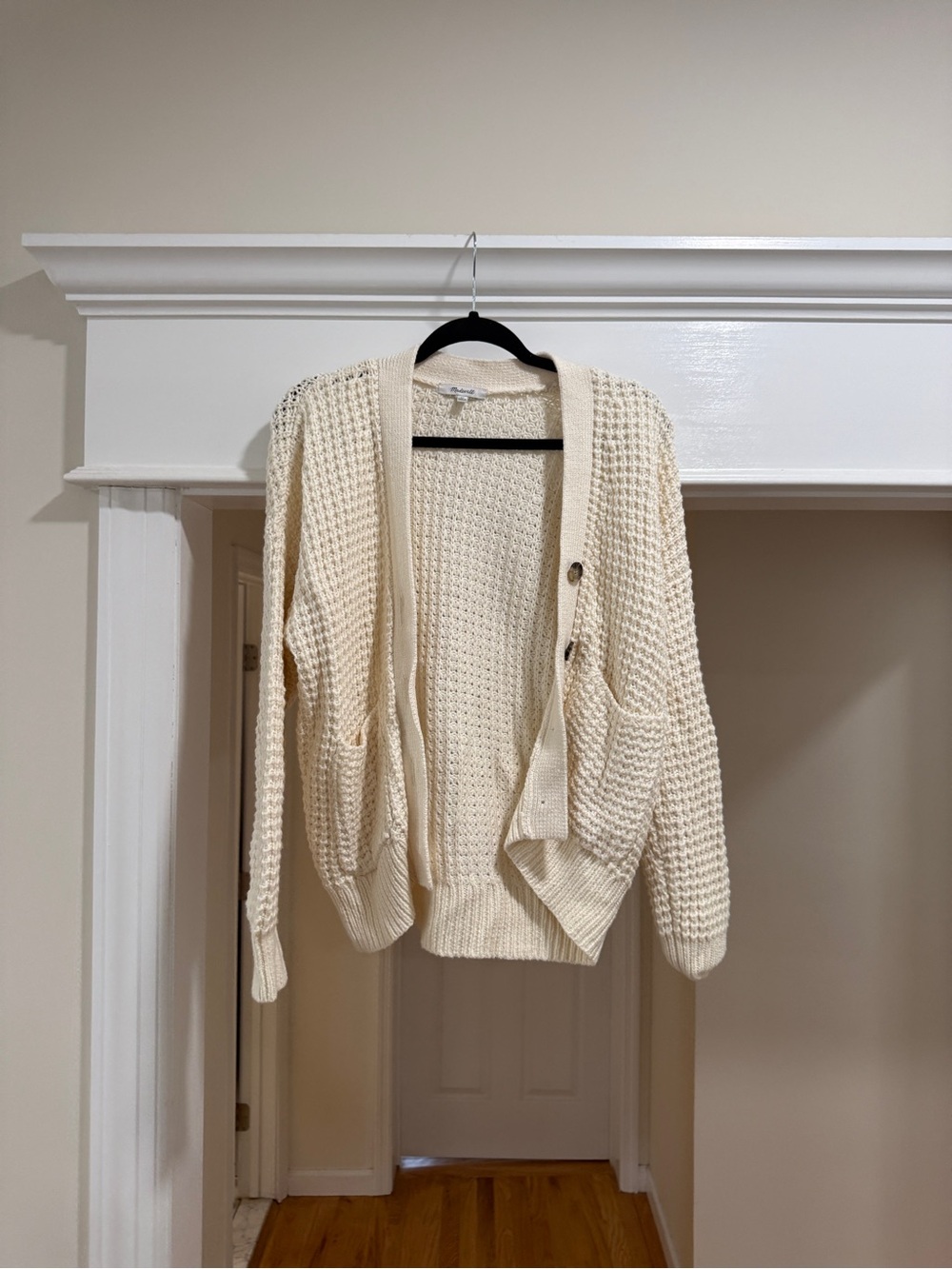 Madewell Cream Waffle-Knit Open Cardigan